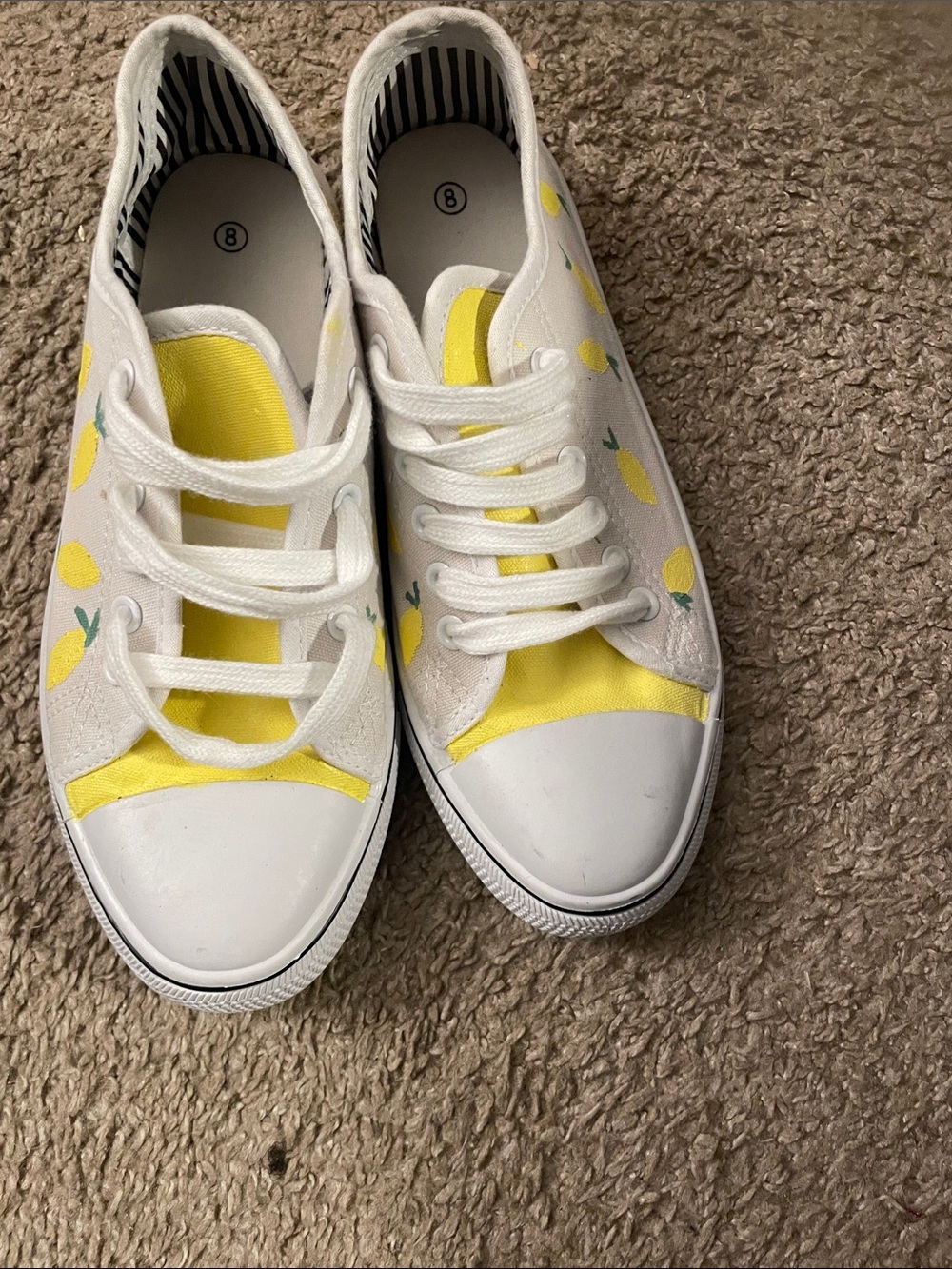 White Canvas Women's Sneakers with Yellow Lemon Print